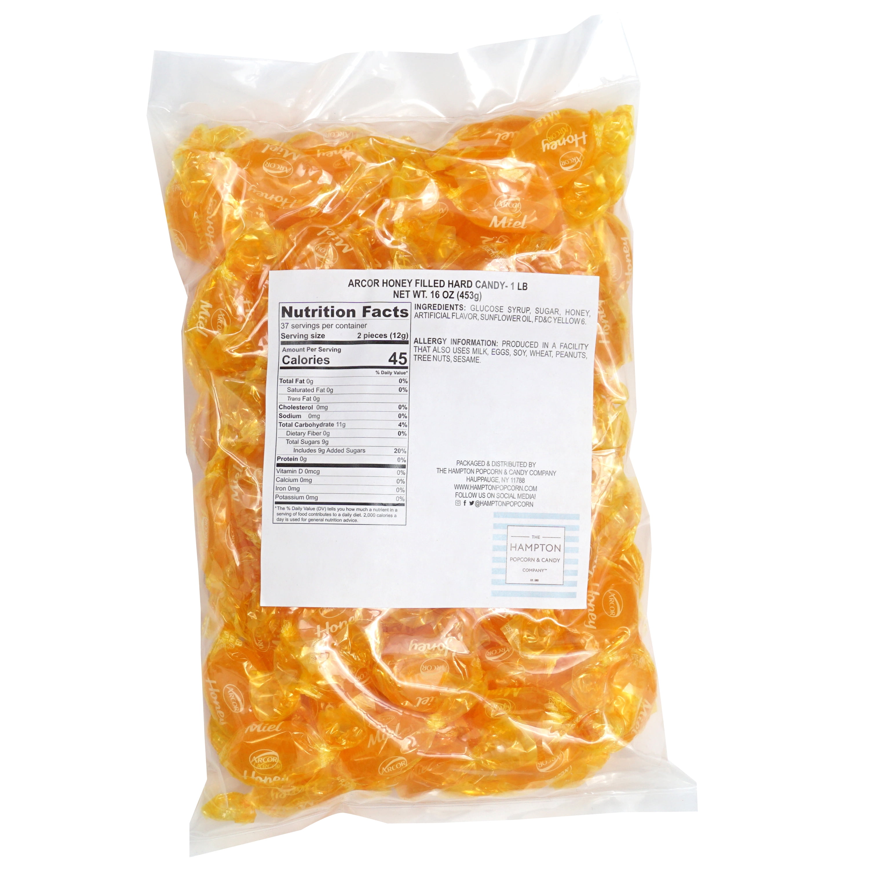 Honey Candy, 5 Pound Bulk Candy, Honey Candy Filled Honey, Honey Hard Candy, Honey Candy Individually Wrapped, The Hampton Popcorn & Candy Company