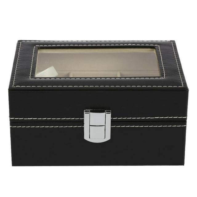1pc 12 Faux Leather Watch Case Display Box Storage Jewellery Glass Top
