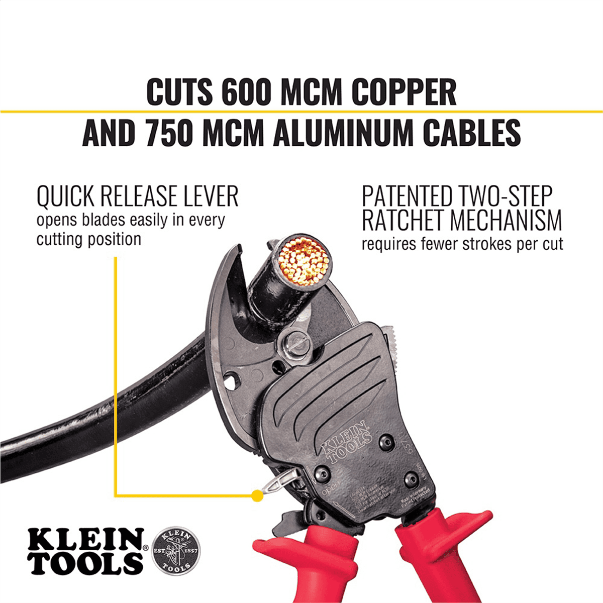 Klein Tools Open Jaw Ratcheting Cable Cutter