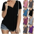 thumbnail image 2 of Npasoilc Plus Size Short Sleeves for Women V-Neck Drawstring Summer Hoodie Casual Loose Blouse Sweatshirt Pullover, 2 of 6