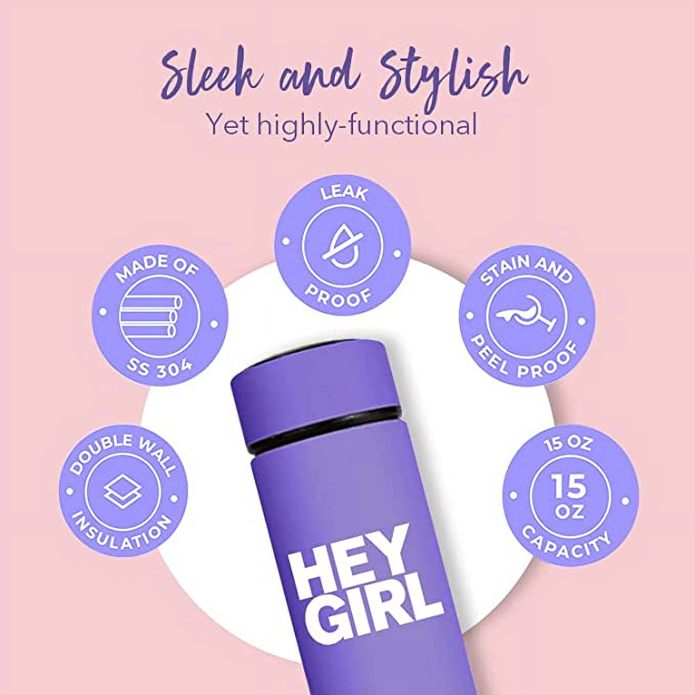 Hey Girl Tea Infuser Bottle 450ml - Insulated Stainless Steel Water Bottle (Deep Purple)