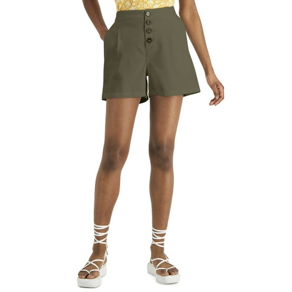 INC International Concepts Women's High Rise Button Fly Shorts Olive Size S