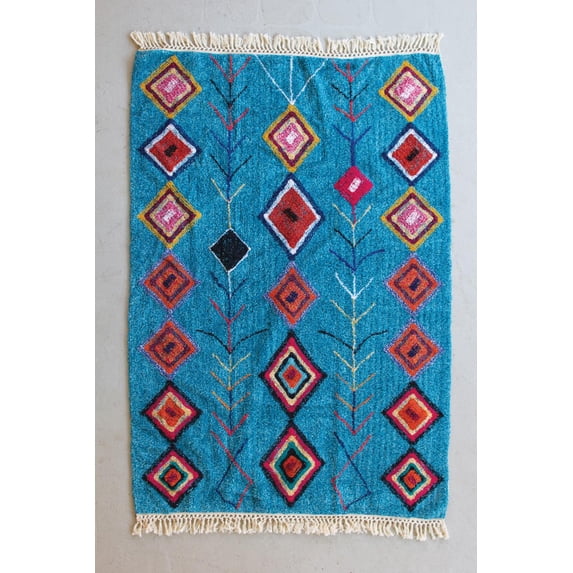 Kalalou Turquoise Rug With Fringe NES1055