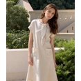 thumbnail image 5 of Women'S Elegant Short Sleeve Ribbon Pocket Flared Maxi Dress Casual Loose Fit Summer Dress Beige L, 5 of 7