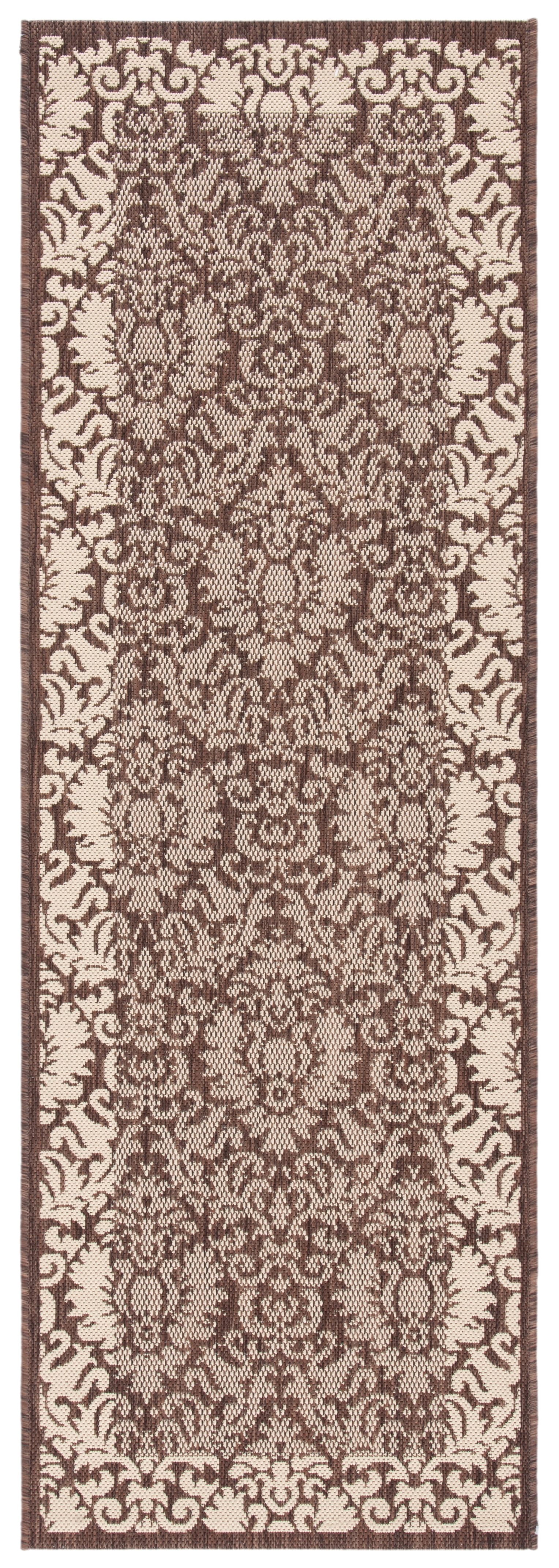 Safavieh Courtyard Dani Bordered Indoor/Outdoor Runner Rug, Chocolate/Natural, 2'3" x 12'
