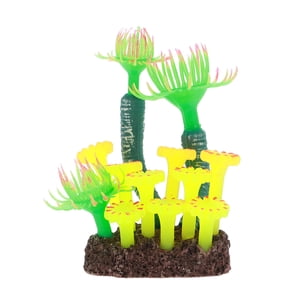 Unique Bargains Aquarium Coral Lumineux Réservoir de Poisson Ornements Silicone Aquarium Plantes Réservoir de poisson Coral Fausse Corail pour le paysage de poisson Décoration Aquarium Ornement vert, jaune