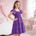 thumbnail image 4 of Vdoaml Little Girls Flutter Sleeve Midi Dress Kids Hollowed Out Flowy Sundress Children Summer Casual Dresses 6-7 Years Purple, 4 of 5