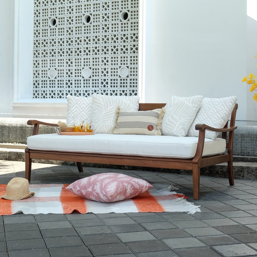 Alston Solid Wood Outdoor Sofa Daybed with White Cushion - Walmart.com