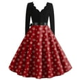thumbnail image 3 of Women's Casual Fashion Christmas Holiday Print V-neck Vintage Dress for Retro Style and Party Occasions, Comfortable Women's Long Sleeve Holiday Dress,Red,L, 3 of 3