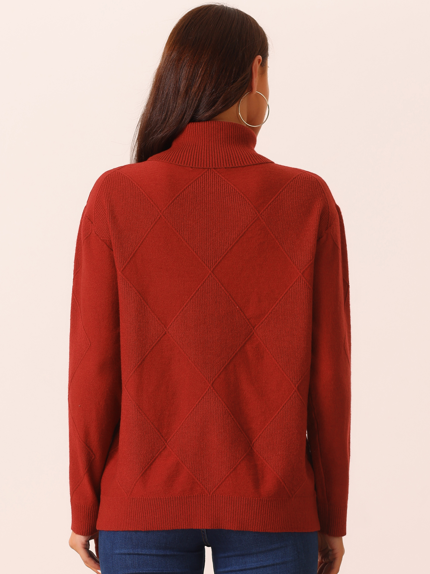 DARING DIVA Turtleneck Sweater Long Sleeve Knitted Pullover Basic M Red