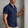 thumbnail image 6 of Mifsaly Men's Linen Shirts Casual Button Down Short Sleeve Shirt Lightweight Breathable Vacation Summer Beach tops Regular Fit Business Casual Tropical Outfits Navy,XXXL, 6 of 8