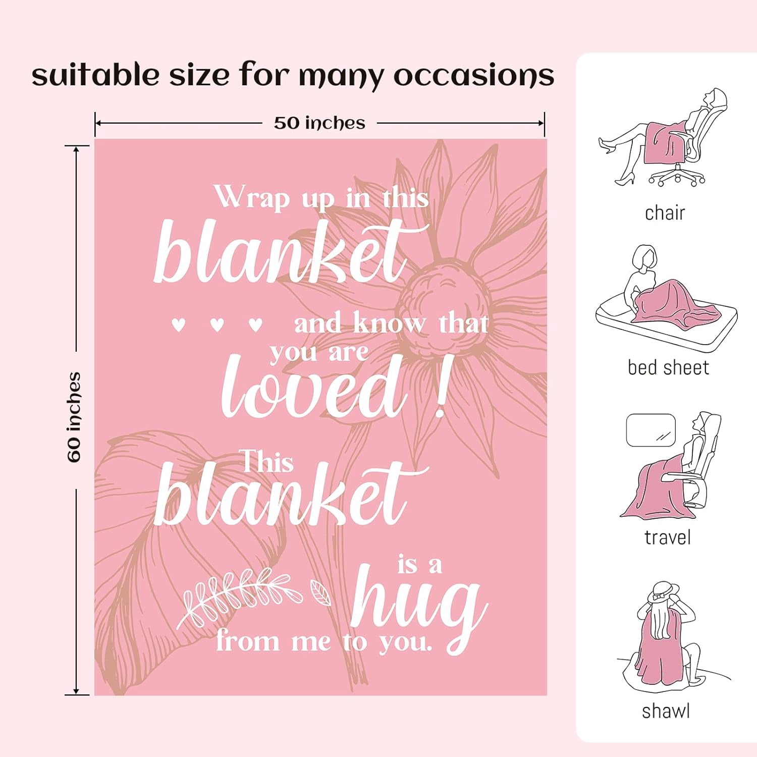 Get Well Soon Gifts, Hug Blanket, Inspirational Gifts for Her Him, Cancer Care Gifts for Women or Men, Encouragement Healing/After Surgery/Thinking of You Gifts