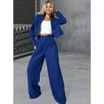 thumbnail image 6 of Women'S 2 Piece Casual Outfits Cropped Blazer Jackets High Waisted Wide Leg Work Pants Suit Set Blue L, 6 of 10