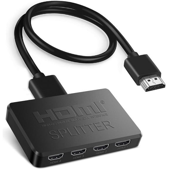 HDMI Splitter 1 in 4 Out Support Duplicate/Mirror 1 Source Screen to 4 HDM-I Display Devices(Not Extend), 4 Port Hdmi Splitters for 3D,1080P, UHD TV( Include HDMI Cable)