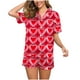thumbnail image 5 of Conjunto de Verano para las Mujeres Día de San Valentín Amor Impreso Cuello de Manga Corta con Pantalones Cortos, Poliéster Ligero para el Uso Informal, 5 of 9