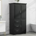 thumbnail image 2 of Bathroom Cabinet, 62.2" Tall Storage Cabinet with Doors and Shelves, Freestanding Linen Closet for Bathroom, Kitchen, Living Room, Black, 2 of 9