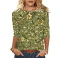 thumbnail image 2 of Ichuanyi Womens Tops 3/4 Sleeve Shirts Round Neck Loose Casual Blouses Floral Print Blouse Tshirts Tee, 2 of 5