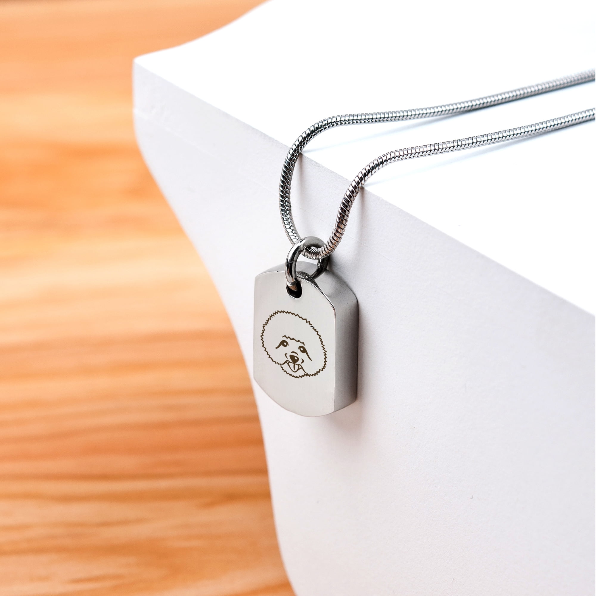 Anavia Bichon Frise Dog Tag Cremation Jewelry, Pet Cremation Urn Necklace, Ashes Necklace, Cremation Pendant, Pet Memorial Necklace, Memorial Jewelry for Pets, With Funnel Kit