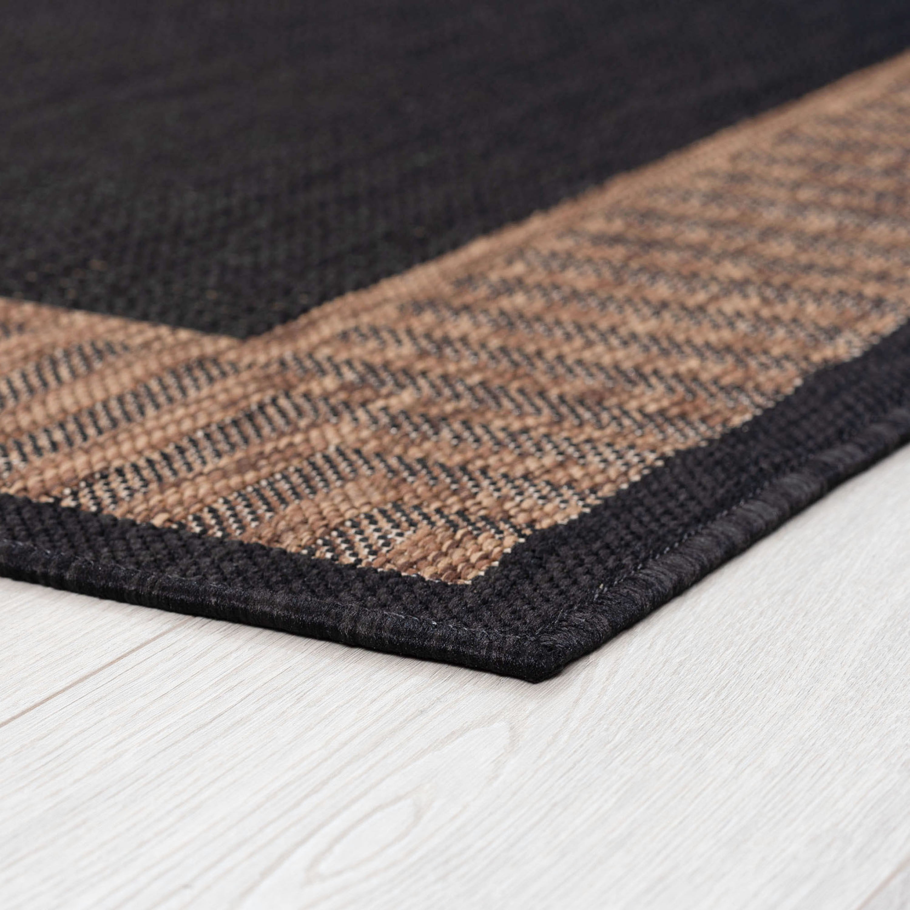 4x6 Water Resistant, Indoor Outdoor Rugs for Patios, Front Door Entry, Entryway, Deck, Porch, Balcony | Outside Area Rug for Patio | Gold, Striped Border | Size: 4' x 5'3''