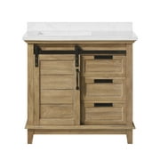 Ove Decors Edenderry 36 in W x 21 in D Rustic Almond Bathroom Barn Door Vanity with Engineered Marble Countertop