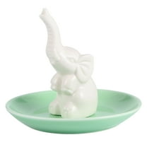 1 Pc Ceramic Jewelry Storage Tray Creative Elephant Ring Holder Earring Storage Dish Clip Small Items Holding Plate (Green and White)