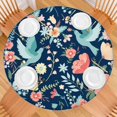 thumbnail image 2 of Water-Resistant Floral Round Tablecloth with Elastic Hem, Durable Polyester Fabric Fits 44-52 Inch Diameter Tables for Dining or Garden, Large Size, 2 of 7
