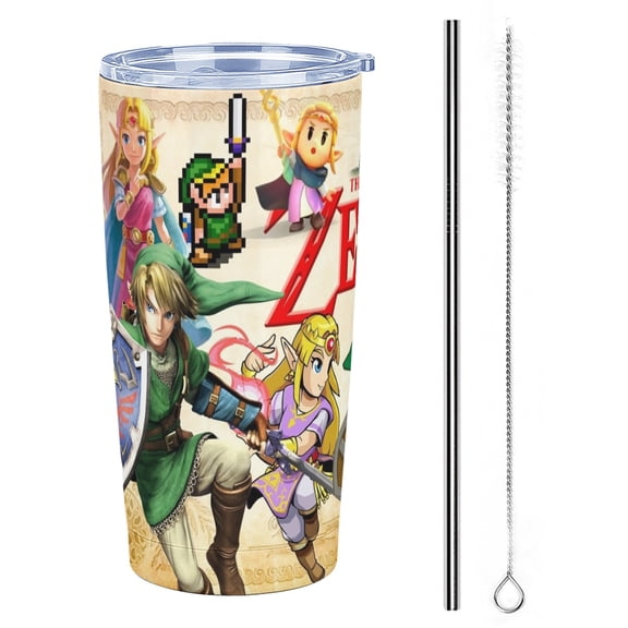 The Legend of Zelda Stainless Steel Tumbler Cup with Lid Double Walled Insulated Coffee Cup Travel Keeps Drinks Cold & Hot 20 oz