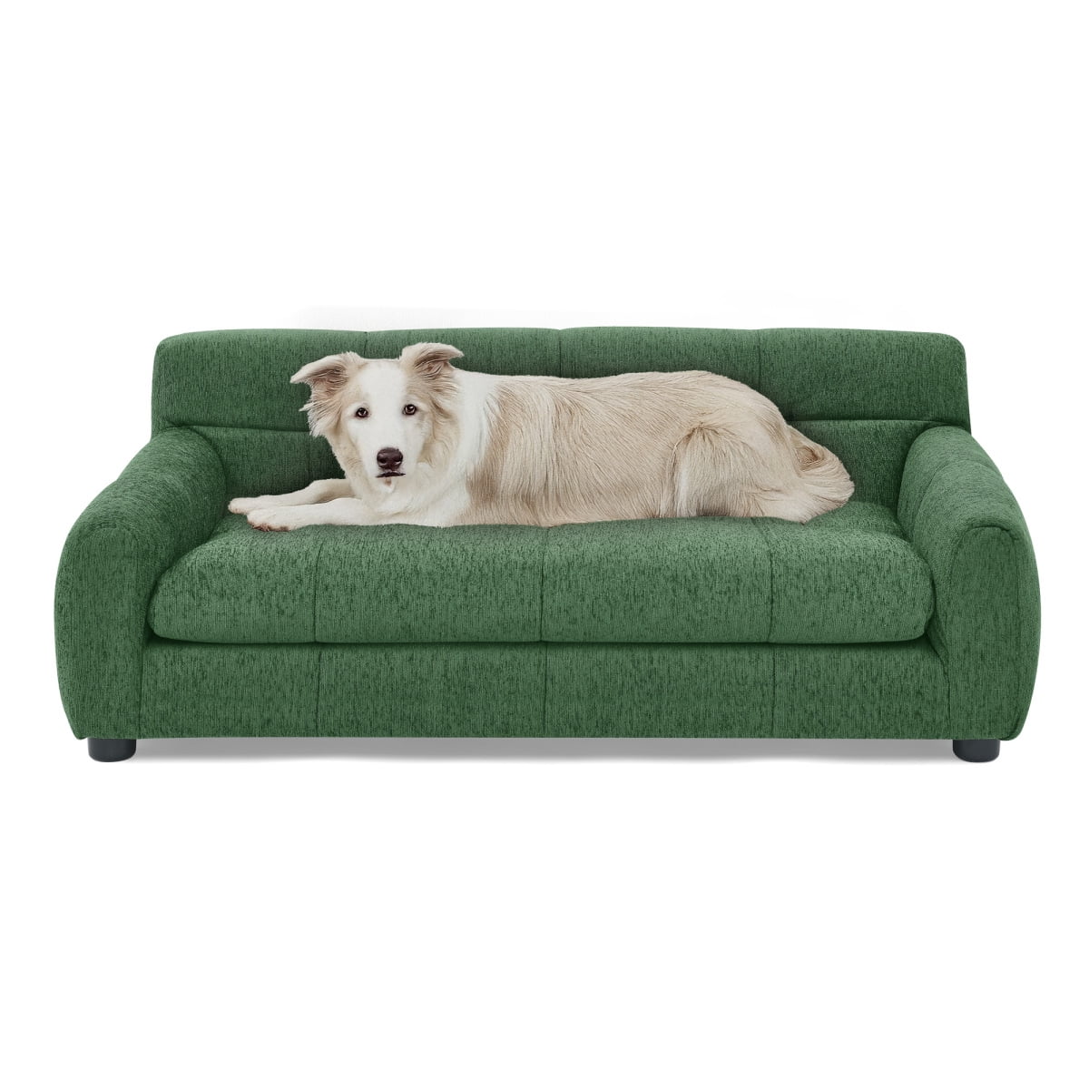Dog Sofa for Large Dogs, Orthopedic Pet Couch with Backrest and Armrests, Soft Linen Pet Bed for Medium Dogs, Modern Rectangular Pet Furniture, Green