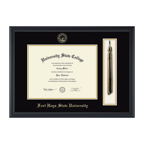 Framerly - FHSU Tassel Diploma Frame with Black and Gold Mat
