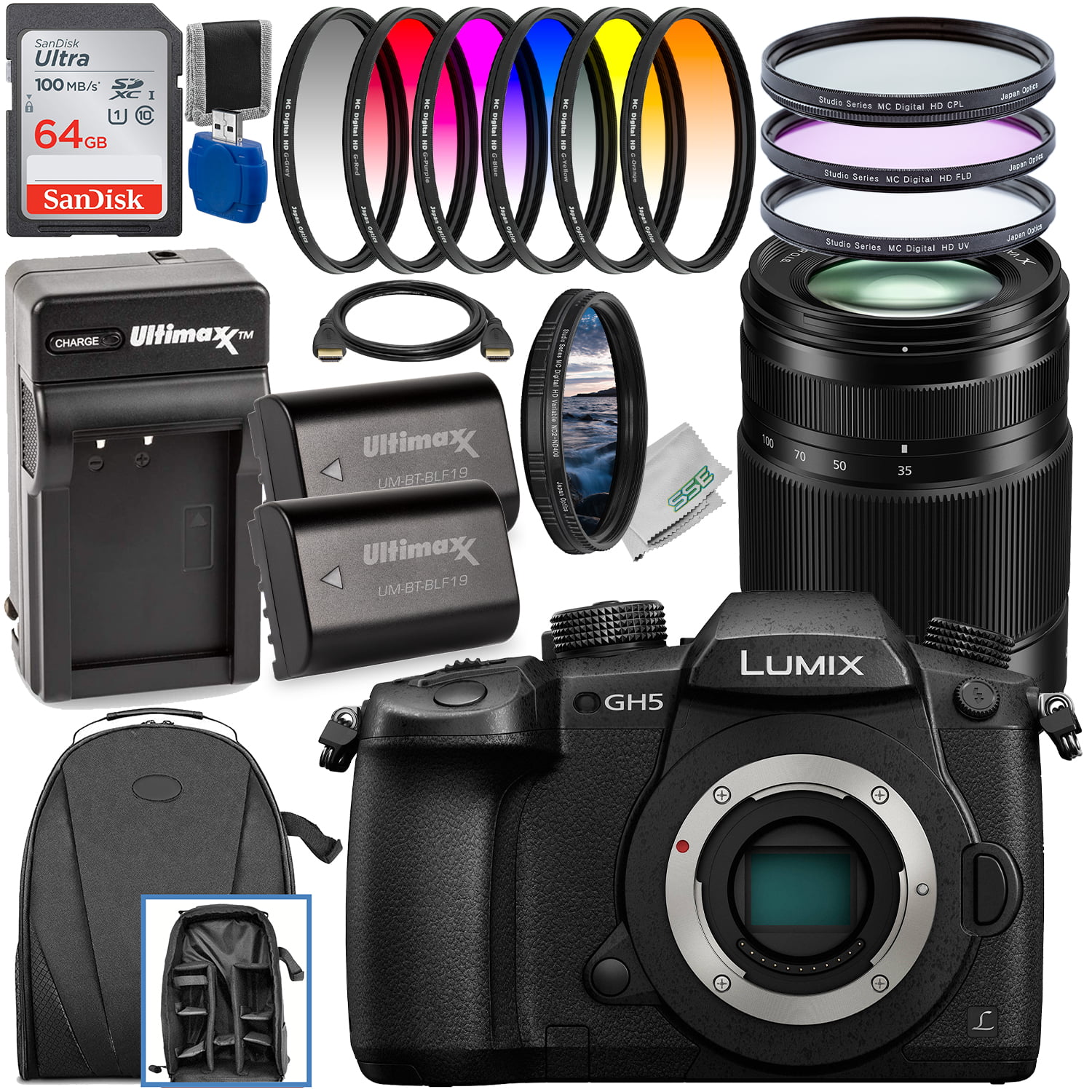 stewardess Manga venster Panasonic Lumix DC-GH5 Mirrorless Digital Camera with G X Vario 35-100mm  f/2.8 II Power O.I.S. Lens & Essential Accessory Bundle: SanDisk Ultra 64GB  SDXC, 2x Replacement Batteries & Charger& Much More -