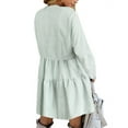 thumbnail image 4 of FANCYINN Long Sleeve Shift Tunic Dress Ruffle Swing Babydoll Juniors Mini Tiered Dress with Pockets Green Pinstripe XS, 4 of 6