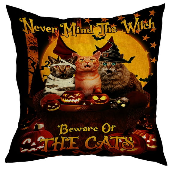Halloween Pillows, Halloween Decoration Beware of the Cats Pumpkin Pillow Insert, 12X12