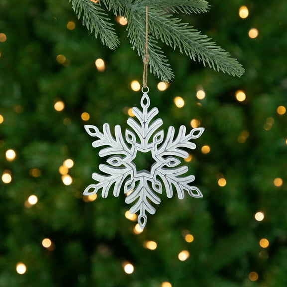 Northlight Metal Star Snowflake Christmas Ornament on Jute Rope - 5.5" - Silver and White