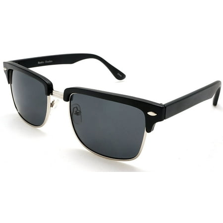 Unisex Classic Polarized Brow line Sunglasses - Vivien & Malcolm Clubmaster - Black -
