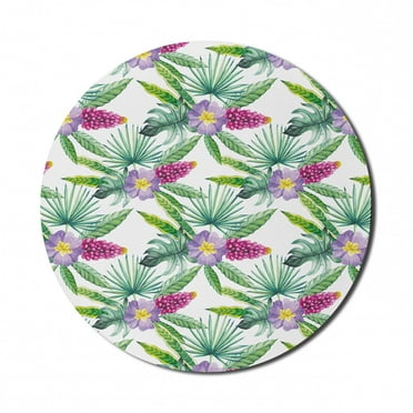 Watercolor Mouse Pad for Computers, Refreshing Print of Tropical Flowers and Leaves, Round Non-Slip Thick Rubber Modern Gaming Mousepad, 8" Round, Multicolor, by Ambesonne