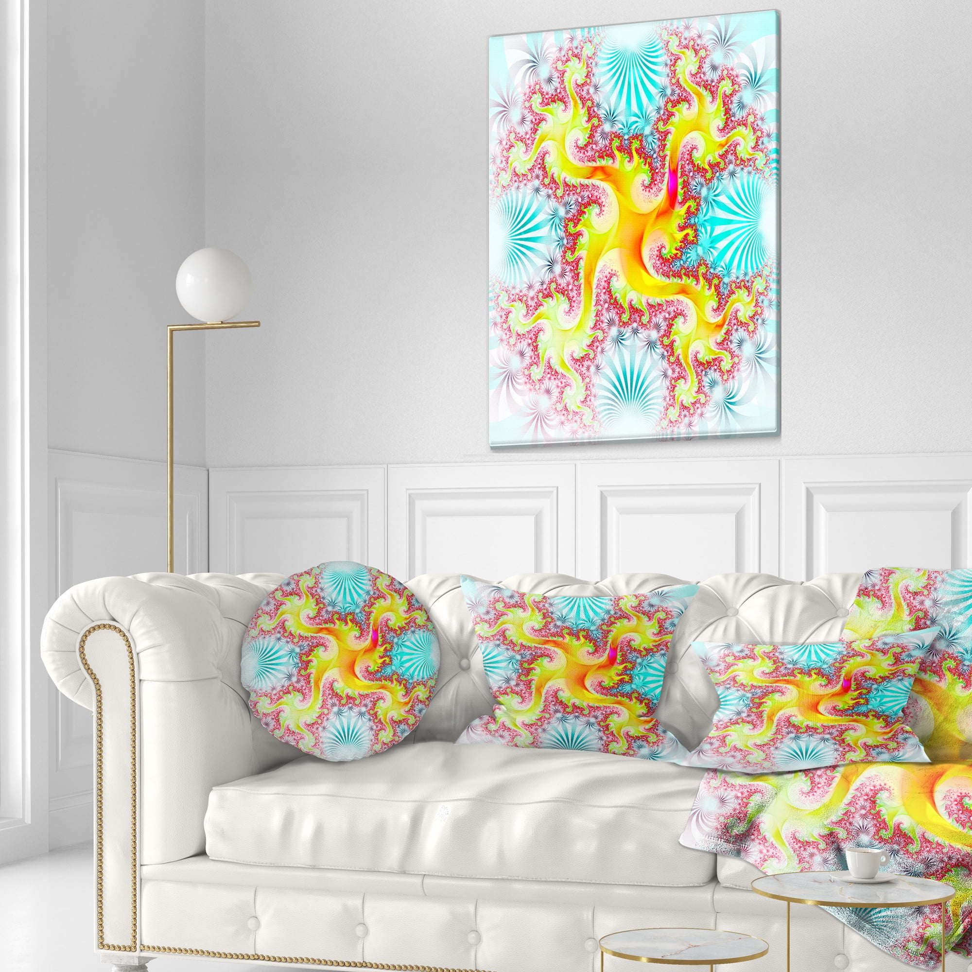 Designart Glowing Golden Fractal Flower - Abstract Throw Pillow - 12x20