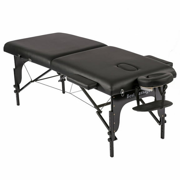 BestMassage 77" Length Adjustable 2 Fold Table Black PU Facial Cradle Salon Table with Carry Case
