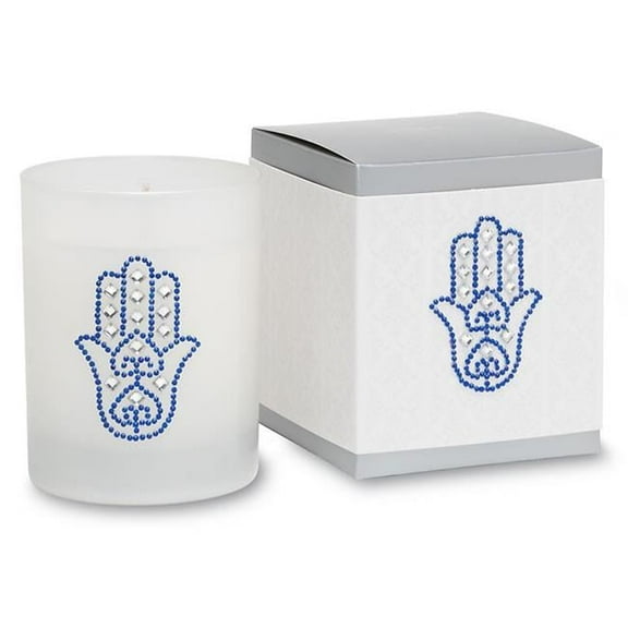 Hamsa 9.5 oz. Icon Candle in White Glass