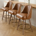thumbnail image 3 of Foreate Swivel PU Bar Stools Set of 2, 26" Counter Height, Uholstered Leather with Mid-Back & Wood Legs, Modern Chair Island Stool for Kitchen Pub, Brown, 3 of 14