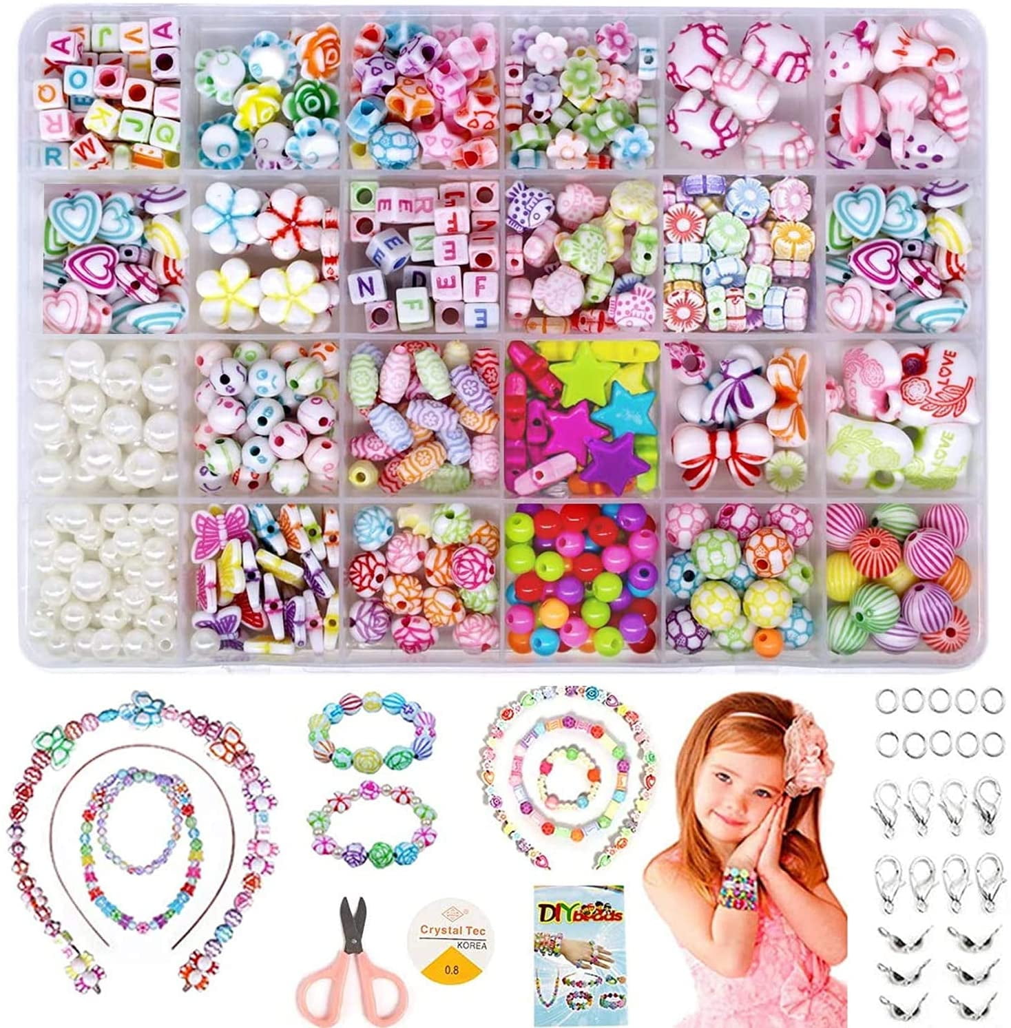 550+Pcs Pony Beads Kit for DIY Bracelet Nacklace Ring Jewelry Making Kit  for Girls Bracelet Beads Colorful Alphabet Glass Seed Beads Art Craft Kits  for Kids