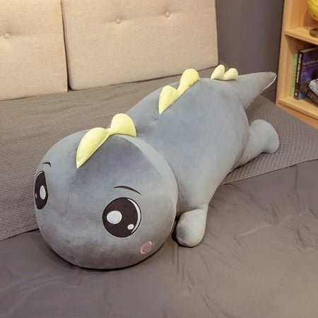 60-120CM Stuffed Fluffy Cartoon Dinosaur Doll Girlfriend Sleeping Pillow Giant Cute Crocodile Plush Toy Baby Kids Birthday Gift 100cm gray 2
