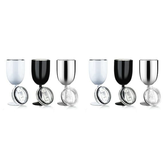 2X Stemmed Stainless Steel Wine Glasses with Lid Wall Insulated Wine Tumbler Unbreakable Goblets Wine Glasses 10oz A