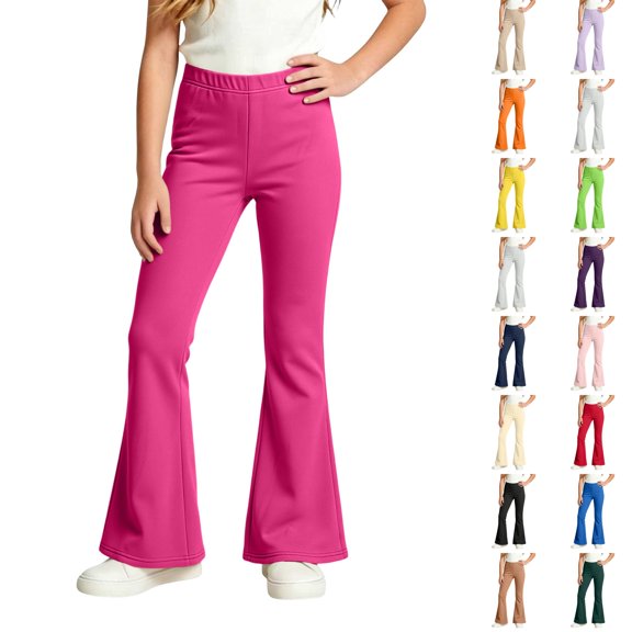 Resicozy Girls Uniform School Pants Flare Bell Bottoms High Waisted Athletic Yoga Running Pants with Pockets 3-15 Years Hot Pink 120