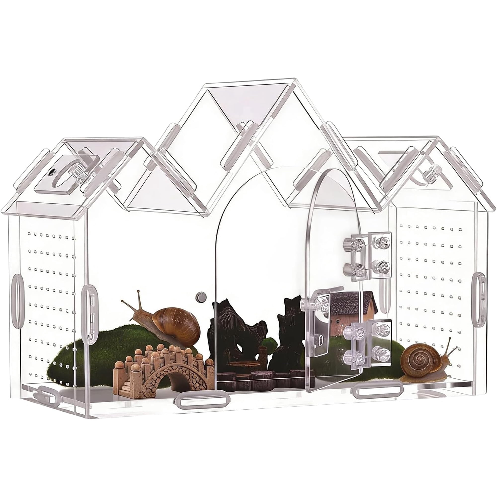 Jumping Spider Enclosure, Clear Acrylic Terrarium with Magnetic Doors, Ventilated Habitat for Mantis Reptile Gecko Snake Frog Bearded Dragon Hermit Crab