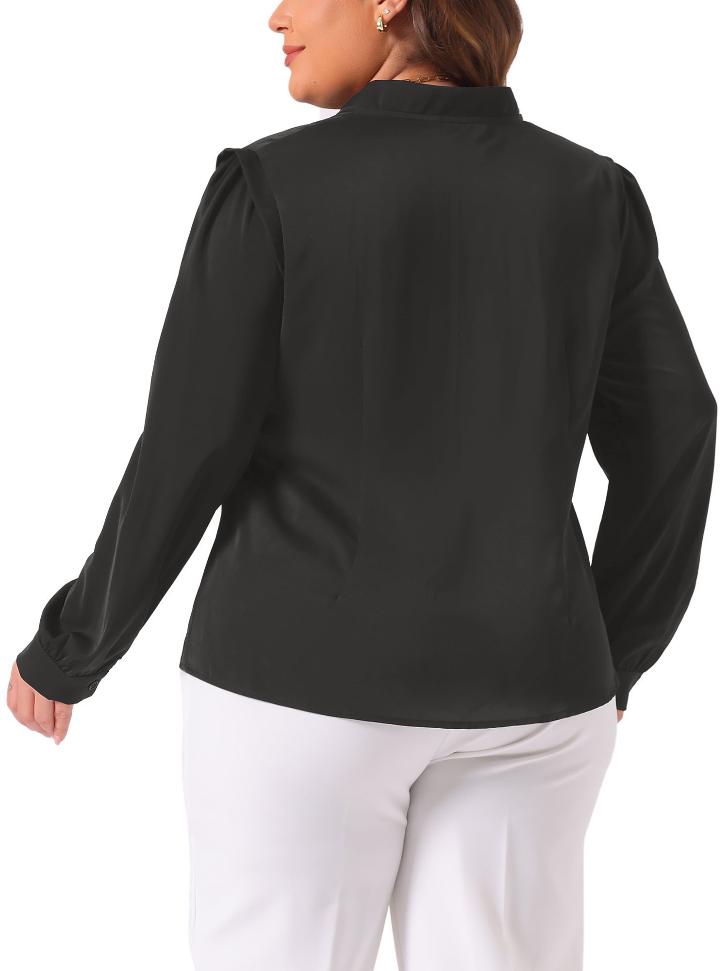 DARING DIVA Women's Plus Size Button Up Notch V Neck Long Sleeve Blouses 3X Black