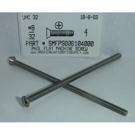 #8-32X4 Flat Head Phillips Machine Screws Stainless Steel (5)