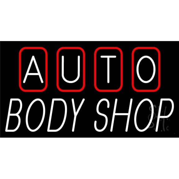 Double Stroke Auto Body Shop LED Neon Sign 13 x 24 - inches, Clear Edge Cut Acrylic Backing, with Dimmer - Bright and Premium built indoor LED Neon Sign for automotive store, and mall.