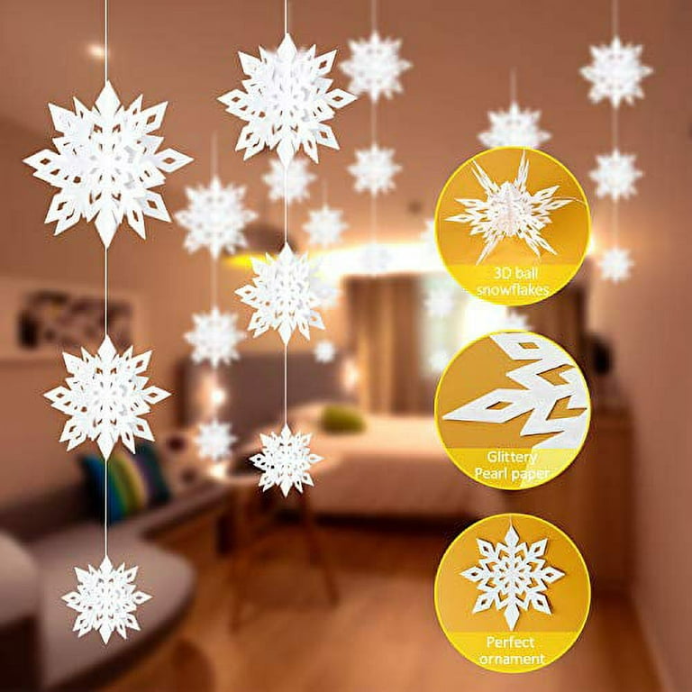 Ludlz Winter Christmas Hanging Snowflake Decorations, Snowflakes Garland  1PCS 3D Glittery Large White Snowflake for Christmas Winter Wonderland