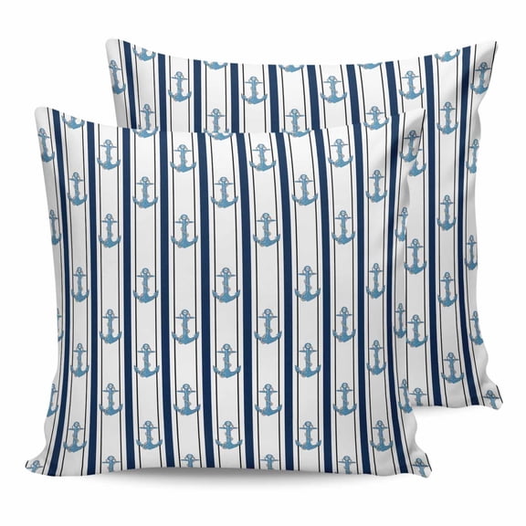 14x14 Pillow Covers Set of 2, Navy Blue Anchor Nautical Throw Pillow Covers Decorative Couch Cushion Case, Coastal Ocean Summer Beach Microfiber Square Pillowcases for Bedroom Car Living Room