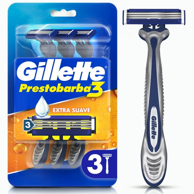 Máquina de Afeitar Gillette Prestobarba3 con 3 Hojas, Afeitada al Ras, 3 pzas
